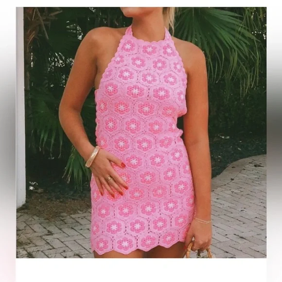 NWOT SHOW ME YOUR MUMU RARE  x Barbie Happy Halter Mini Dress size small - Picture 3 of 4